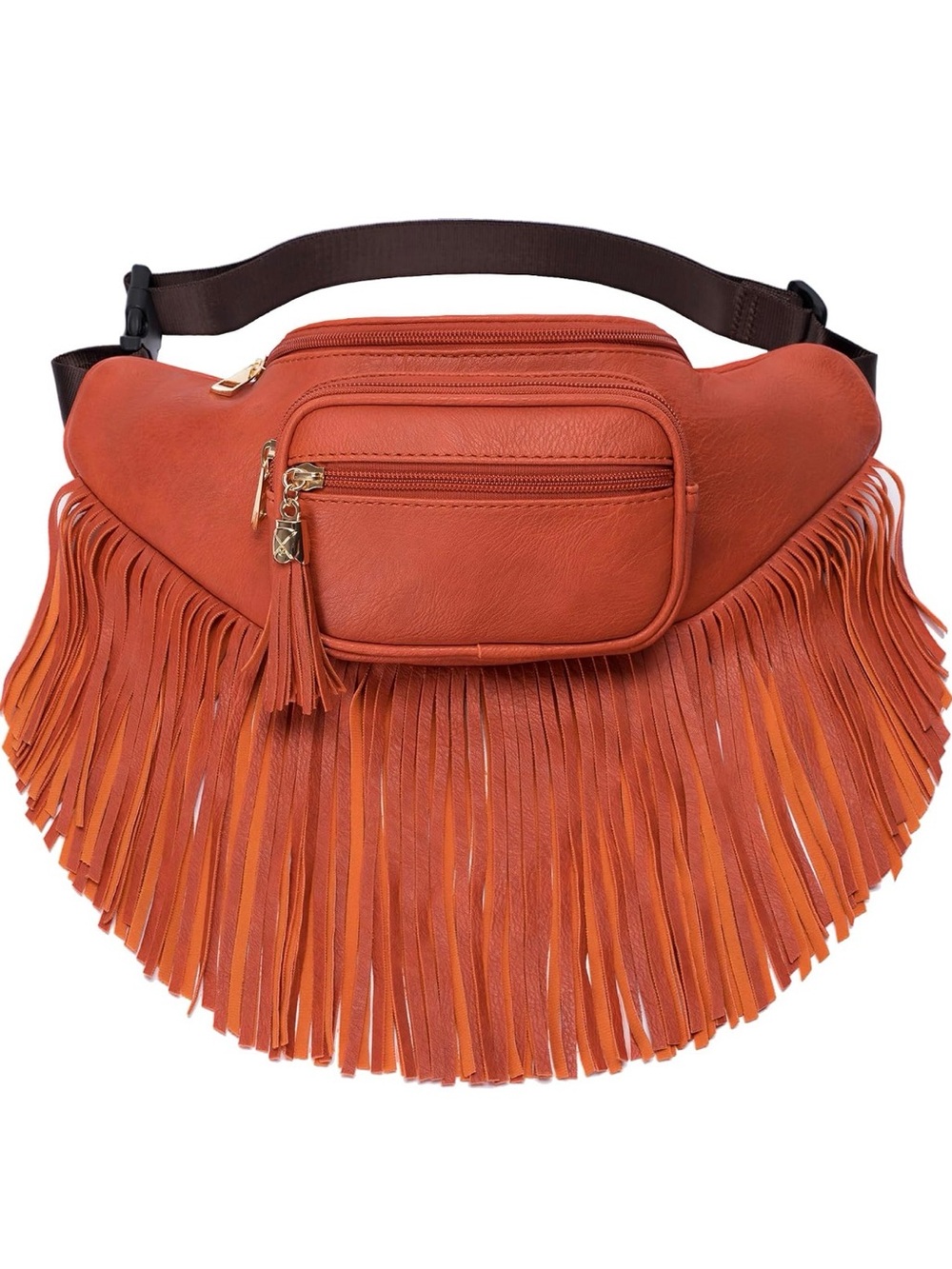 Fringe Leather Crossbody Belt Bag in Orange NEW